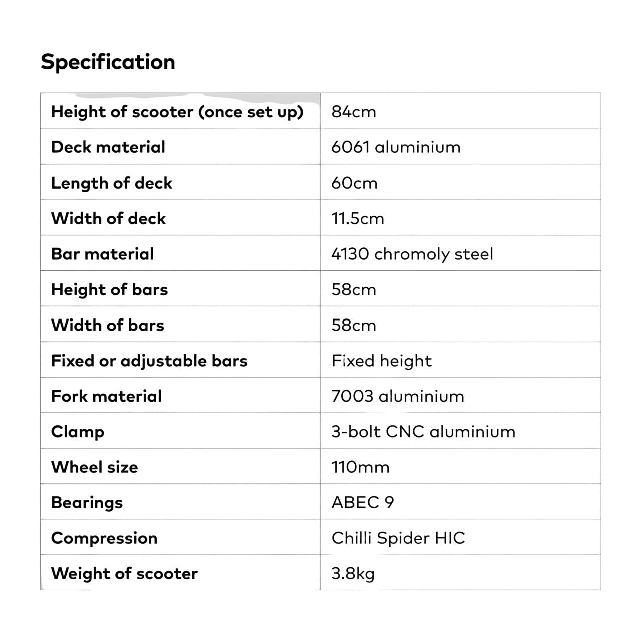 Chilly Pro All Star Grim Reaper Black Spec Chart