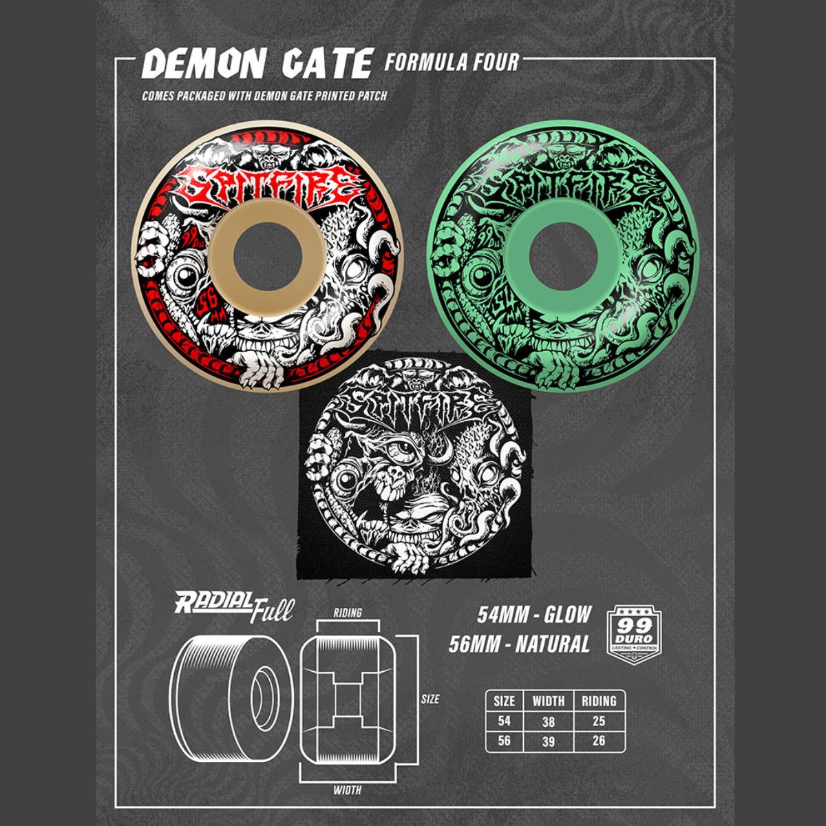 Spitfire | Formula 4 Radial Full Wheels – Demon Gate | 99DU 56mm