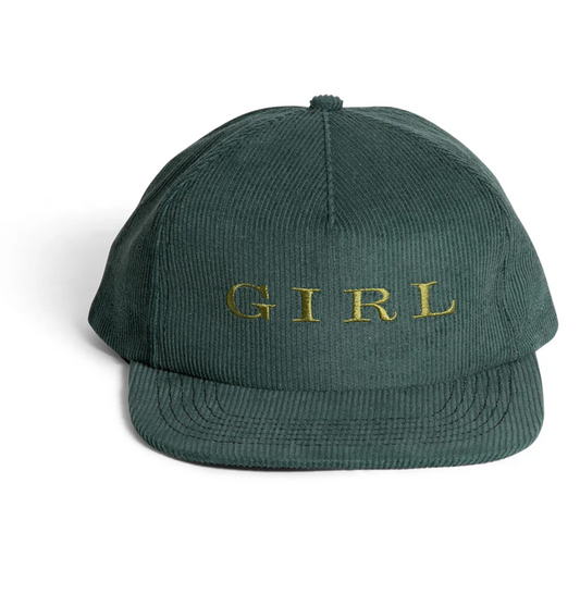 Girl Serif 5 Panel Cord Hat Forest Green Front
