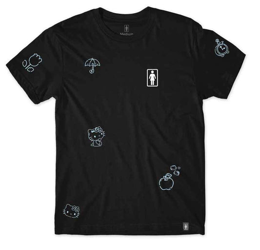 Girl Skateboards Hello Kitty 50th All Over Tee Black