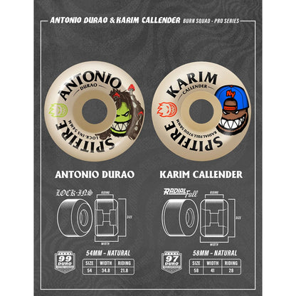 Spitfire wheels Durao and Karim size Chart